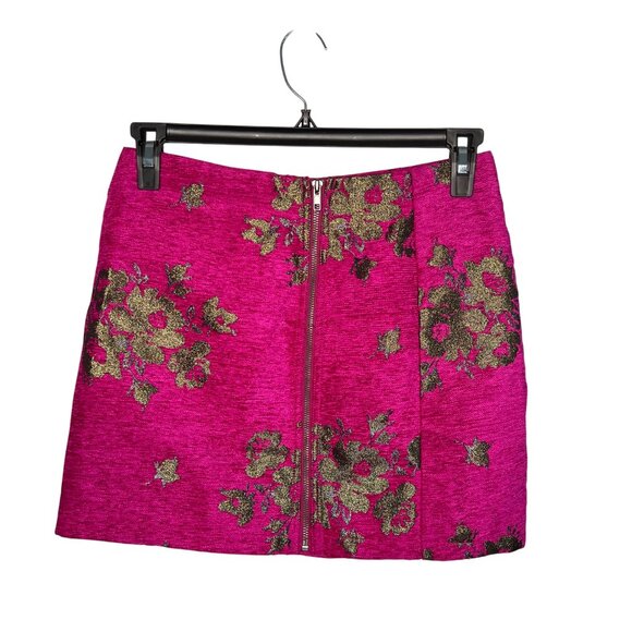 Free People Womens Movin On Embroidered Metallic Mini Skirt Fuchsia Size 4 - Picture 2 of 10